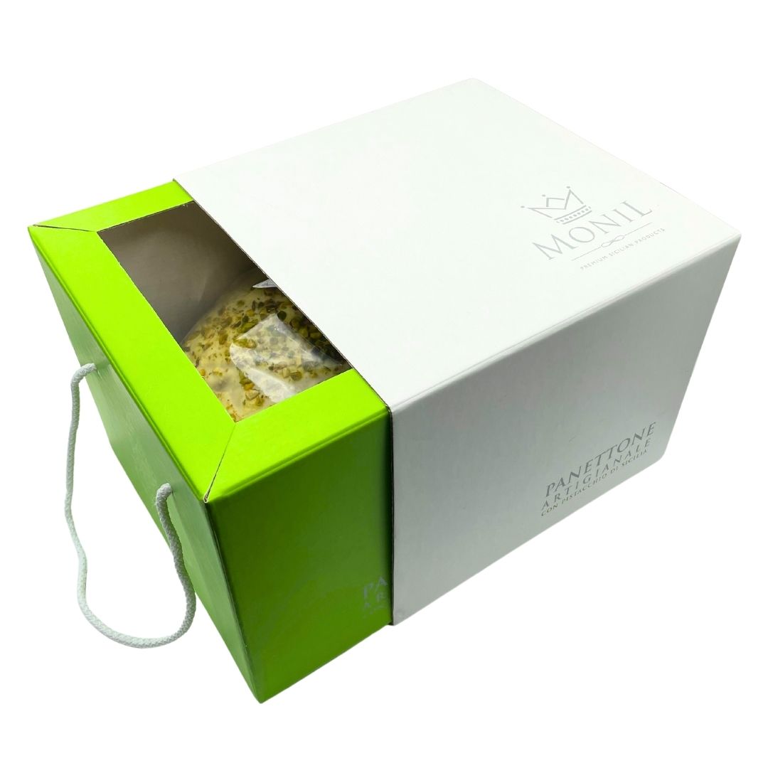 Panettone al Pistacchio 750g con Vasetto di Crema di Pistacchio siciliano 190g