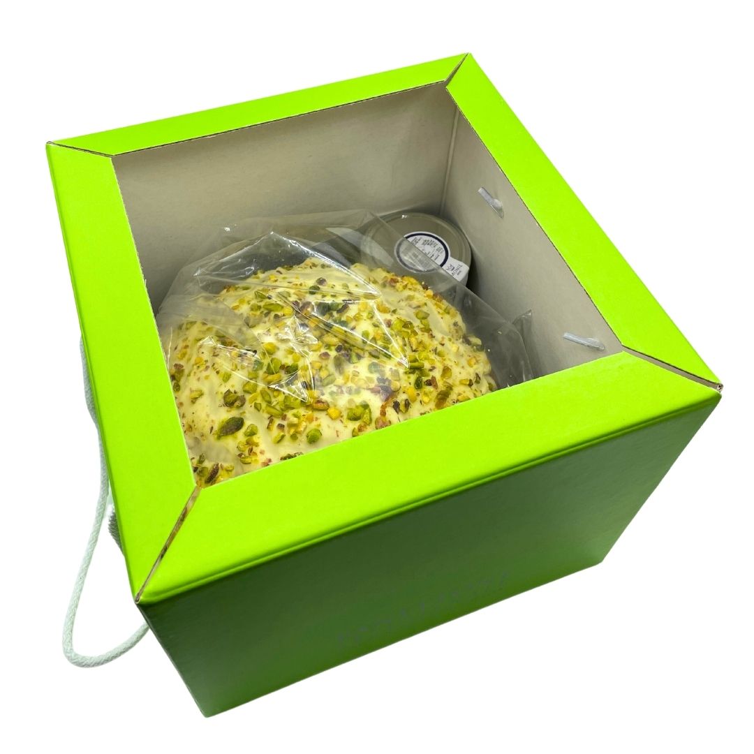 Panettone al Pistacchio 750g con Vasetto di Crema di Pistacchio siciliano 190g