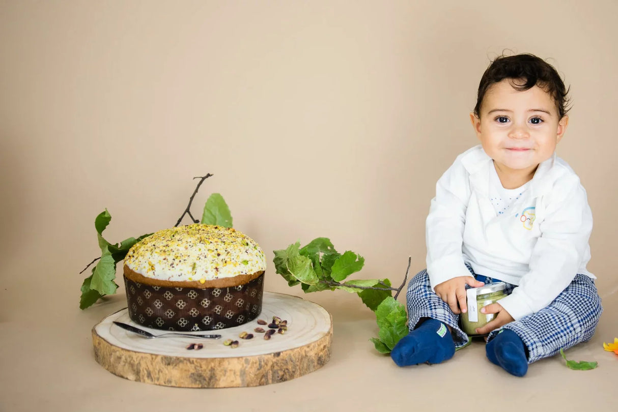 Panettone al Pistacchio 750g con Vasetto di Crema di Pistacchio siciliano 190g